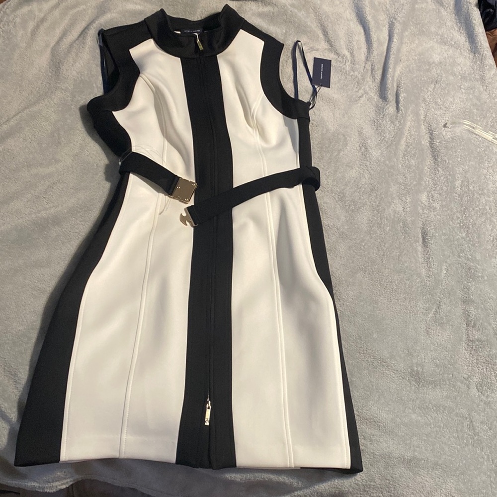 Tommy Hilfiger zip up black and white sheath dress size 14.